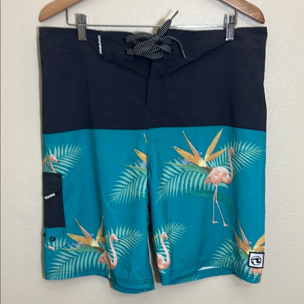 Ocean Current Tropical Flamingo Summer Beach Swim Board Shorts